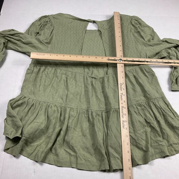 American Eagle Peasant Top M Olive Green Ruffle Tiered Soft Gauze Cottagecore - Picture 7 of 10